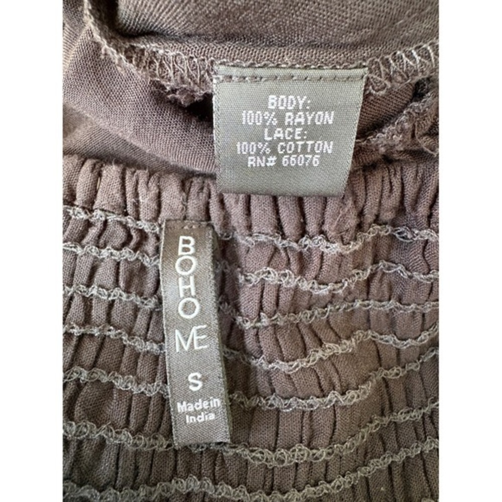 Boho‎ Me Black Lace Trim Smocked Back Ruffle Hem Maxi Dress Small - Picture 3 of 9
